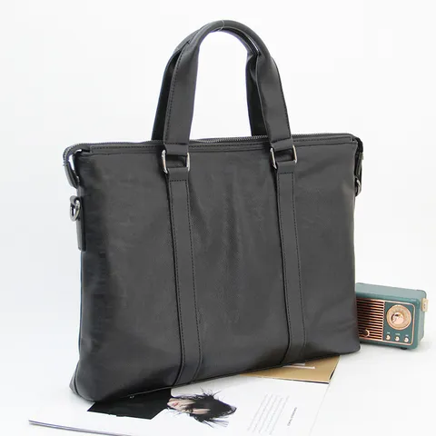 Men Business Briefcase Waterproof Wear Resistant PU Leather Laptop Bag Commuting Handbag Crossbody Bag