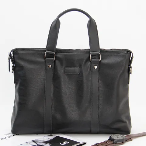 Men Business Briefcase Waterproof Wear Resistant PU Leather Laptop Bag Commuting Handbag Crossbody Bag
