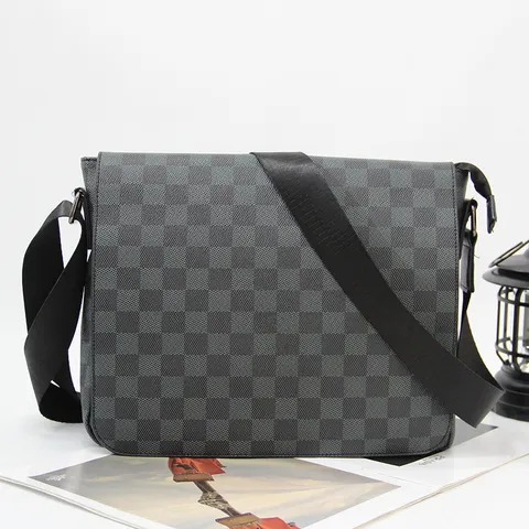 Sac Bandoulière Homme en Cuir PU Vintage Motif Carreaux Sac d'Épaule Casual Mode Urbaine