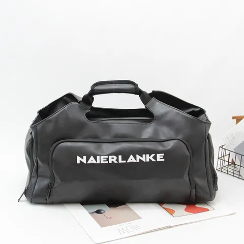 Men's Large Capacity Travel Duffel Bag Waterproof PU Leather Fitness Handbag With Dry Wet Separation Shoe Compartment