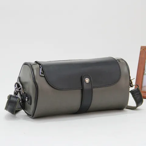 Men Casual PU Leather Crossbody Bag Fashion Color Blocking Barrel Shoulder Bag Streetwear Daily Messenger Bag