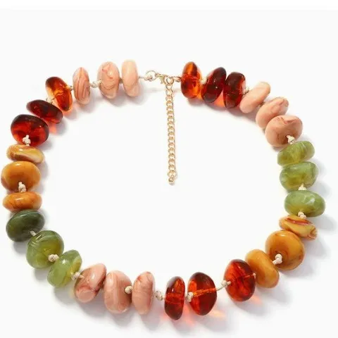 Collier en Perles de Résine Colorées pour Femmes Style Dopamine Sucré Multicouche Réglable Chaîne en Alliage Bijoux Cadeau