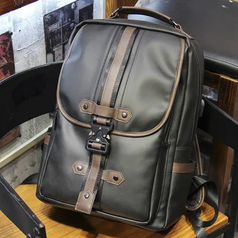 Men's Vintage PU Leather Casual Backpack Large Capacity Travel Laptop School Bag With USB Charging Port Trendy Fashion