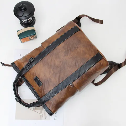 Retro PU Leather Backpack Large Capacity Multi-Functional Casual Travel Computer Bag Vintage Tote Bag For Men Women