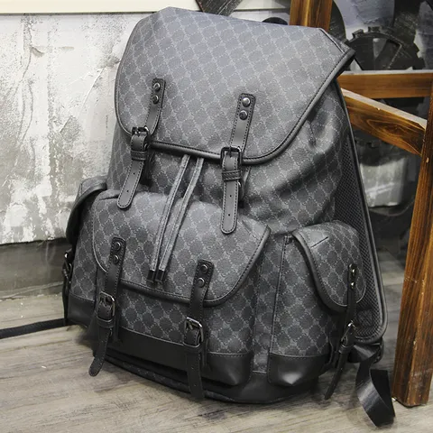 Men Casual Large Capacity Travel Backpack Vintage Plaid Pattern Business Laptop School Bag PU Leather Bookbag