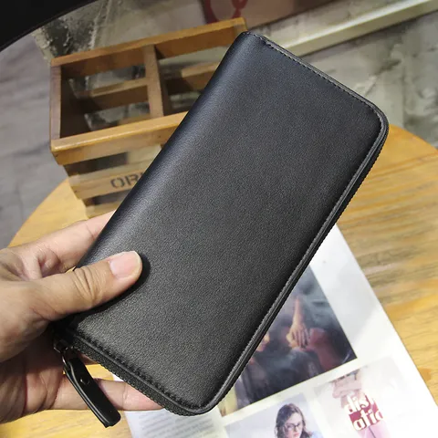 Men's Fashion PU Leather Long Wallet Business Casual Clutch Bag Multi-Card Slot Zipper Coin Purse Handbag With Wrist Strap