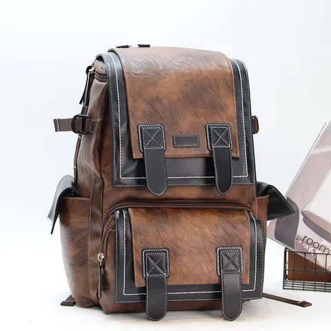 Vintage PU Leather Backpack For Men And Women Large Capacity Travel School Laptop Bag Retro Casual Daypack