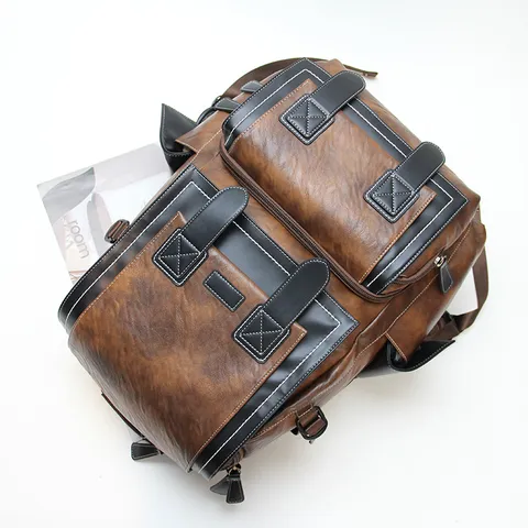 Vintage PU Leather Backpack For Men And Women Large Capacity Travel School Laptop Bag Retro Casual Daypack