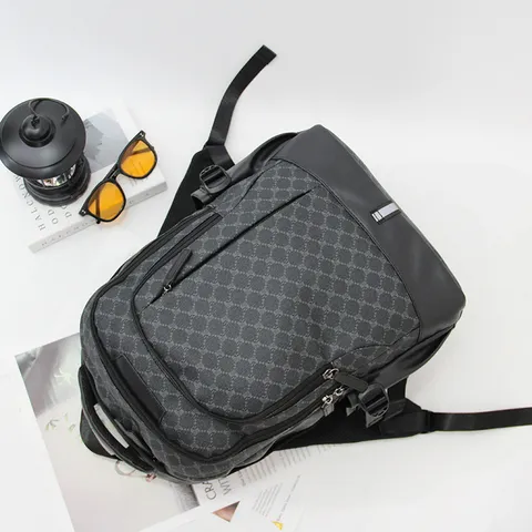 Men Casual PU Leather Backpack Vintage Plaid Business Travel Backpack Lightweight Multi-compartment Computer Bookbag