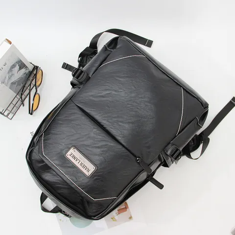 Casual Business Waterproof PU Leather Laptop Backpack Large Capacity Travel School Bookbag For Men And Women