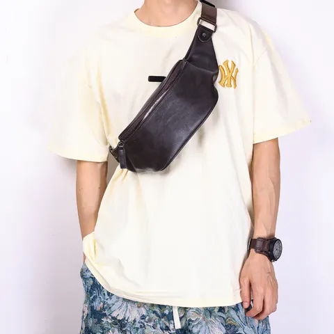 Men's Fashion Chest Bag PU Leather Waist Pack Casual Crossbody Bag Solid Color Streetwear Sling Bag For Daily Travel