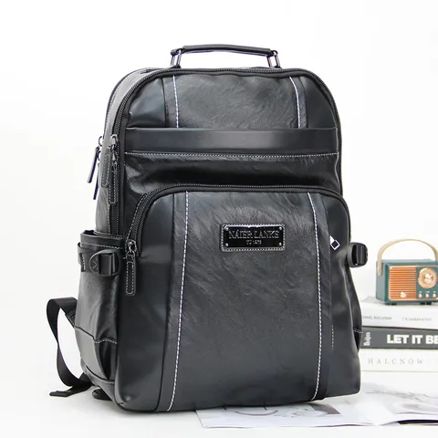 Men's Casual Business Backpack Large Capacity Waterproof PU Leather School Bookbag Fashion Travel Laptop Backpack