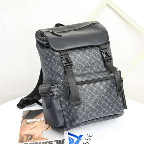 Men's Casual PU Leather Backpack Large Capacity Travel School Bag Commuter Computer Backpack New Plaid Daypack