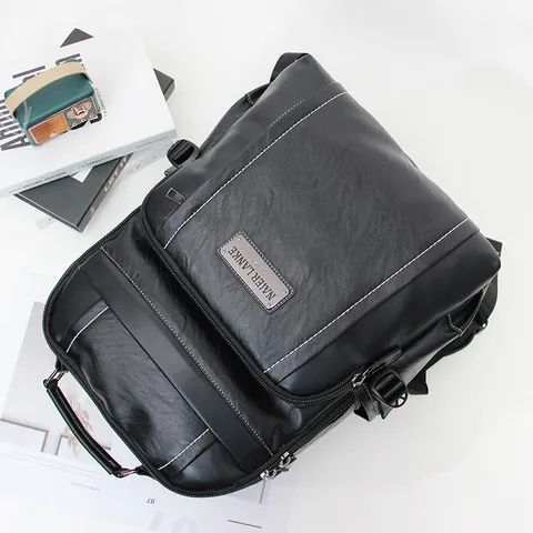 Men's Casual Business Backpack Large Capacity Waterproof PU Leather School Bookbag Fashion Travel Laptop Backpack