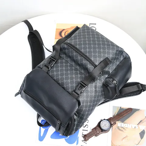 Men's Casual PU Leather Backpack Large Capacity Travel School Bag Commuter Computer Backpack New Plaid Daypack