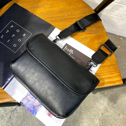Mens Fashion PU Leather Crossbody Bag Casual Streetwear Shoulder Bag Small Chest Bag Travel Messenger Bag For Men