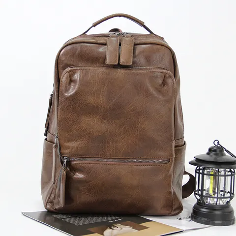 Men Vintage PU Leather Backpack Large Capacity Laptop School Bag Casual Travel Rucksack Waterproof Business Bookbag