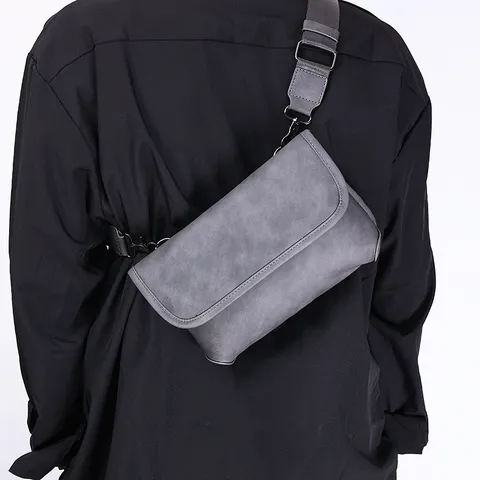 Mens Casual PU Leather Messenger Bag Vintage Solid Color Crossbody Bag Fashion Trendy Shoulder Bag For Daily Commute
