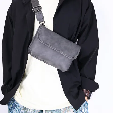 Mens Casual PU Leather Messenger Bag Vintage Solid Color Crossbody Bag Fashion Trendy Shoulder Bag For Daily Commute