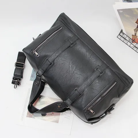 Men's Large Capacity PU Leather Travel Duffel Bag Business Fitness Sports Shoulder Crossbody Bag Luggage Backpack