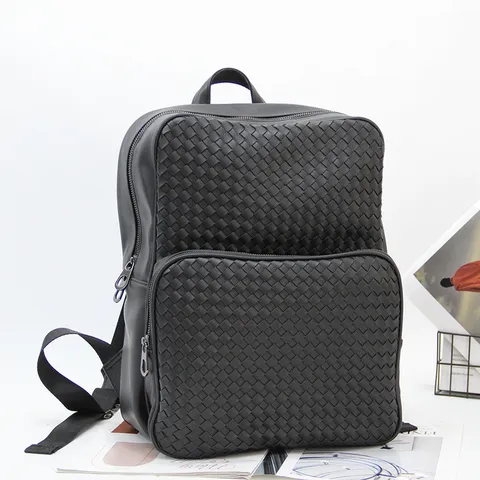 Korean Style Woven Business Backpack Large Capacity Travel Computer Bag Casual PU Leather School Backpack For Men Women