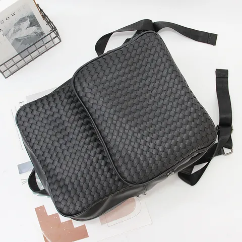 Korean Style Woven Business Backpack Large Capacity Travel Computer Bag Casual PU Leather School Backpack For Men Women