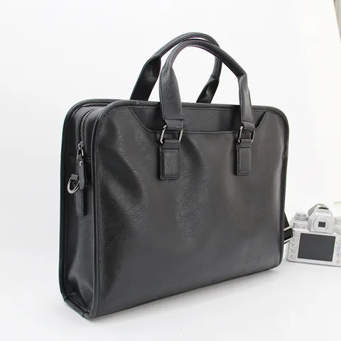 Men Business Briefcase Waterproof PU Leather Laptop Bag Large Capacity Casual Commuter Handbag Single Shoulder Crossbody Bag