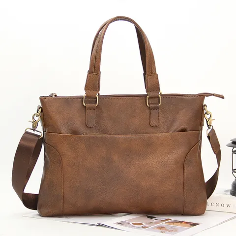Vintage Business Casual Hombres Maletín Cuero PU Bolso Portátil Gran Capacidad Bolso Bandolera Para Oficina Viaje