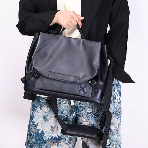 Men's Fashion Casual PU Leather Crossbody Bag Vintage Large Capacity Messenger Bag Business Travel Shoulder Bag