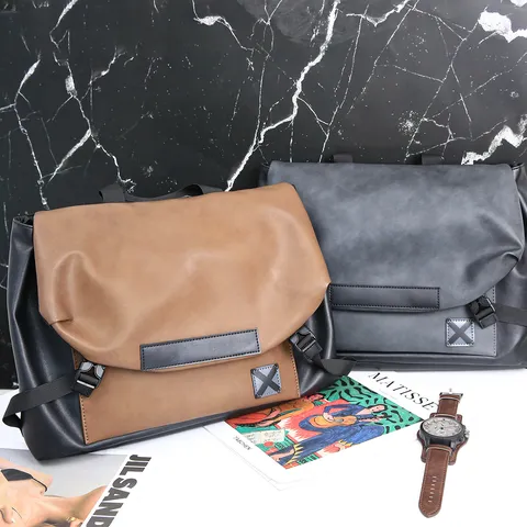 Men's Fashion Casual PU Leather Crossbody Bag Vintage Large Capacity Messenger Bag Business Travel Shoulder Bag