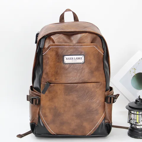 Vintage PU Leather Backpack For Men Women Large Capacity Casual Travel School Bag Multi-compartment Laptop Backpack