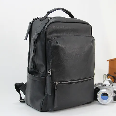 Men's Casual PU Leather Backpack Business Travel Computer School Bookbag Fashion Urban Commuter Backpack