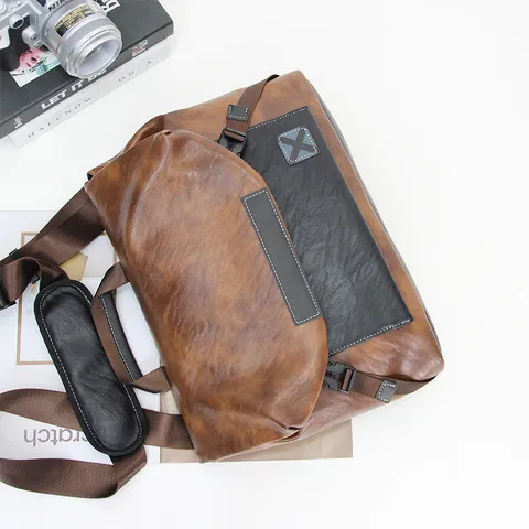 Men Vintage PU Leather Messenger Bag Casual Business Crossbody Bag Work Shoulder Bag For Commuting