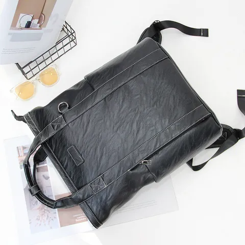 Men's Business Backpack PU Leather Casual Travel Laptop Backpack Wear-Resistant Multi-Function School Bookbag