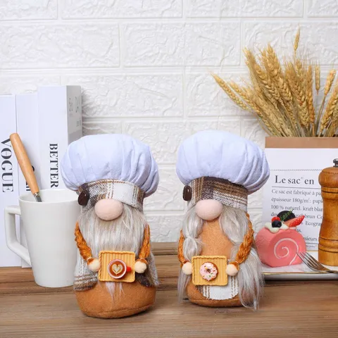Chef Faceless Gnome Plush Doll Christmas Decor Coffee Cake Theme Handmade Tabletop Gnome Ornament Holiday Home Decoration Gift