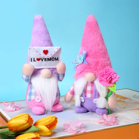 Faceless Gnome Plush Couple Doll Ornaments Swedish Tomte With Envelope Flower For Mother Day Christmas Party Home Table Decor