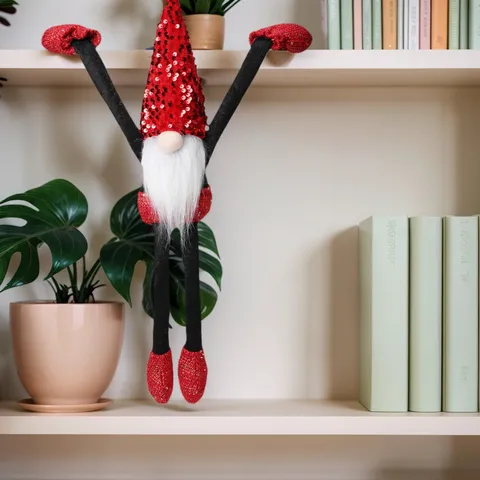 Christmas Long Arm Faceless Gnome Plush Sequin Hat Fireplace Hanging Decoration Rudolph Doll Festive Home Ornament