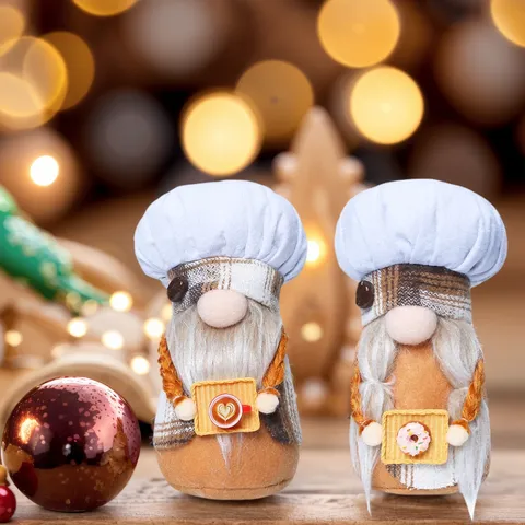 Chef Faceless Gnome Plush Doll Christmas Decor Coffee Cake Theme Handmade Tabletop Gnome Ornament Holiday Home Decoration Gift
