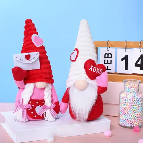 Valentine Day Gnome Plush Couples Doll Ornaments Heart Envelope Faceless Old Man Swedish Tomte Holiday Party Table Decoration Home Decor