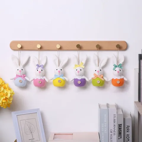 Easter Bunny Plush Ornaments Glowing Rabbit Doll Hanging Decoration For Spring Party Home Plaid Bow Plaid Design Kids Gift