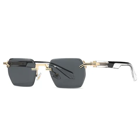 Lunettes de Soleil Carrées Sans Monture Rétro Double Pont Bordure Métallique Femmes Hommes UV400 Mode