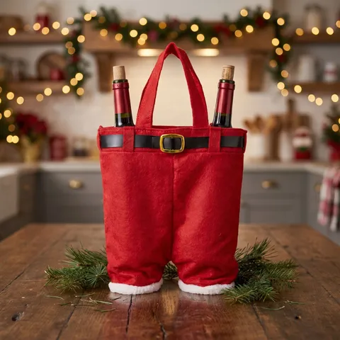 Weihnachten Weihnachtsmann Hose Weinflaschenbeutel Festliche Süßigkeiten Geschenk Handtasche Halter Feiertag Esstisch Haus Deko Orimente