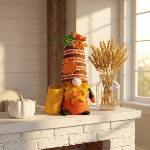 Ringraziamento Gnomi di Peluche Decorazione Autunno Svedese Tomte Ornamento Con Zucca Foglia d Acero per la Casa Tavolo Regalo