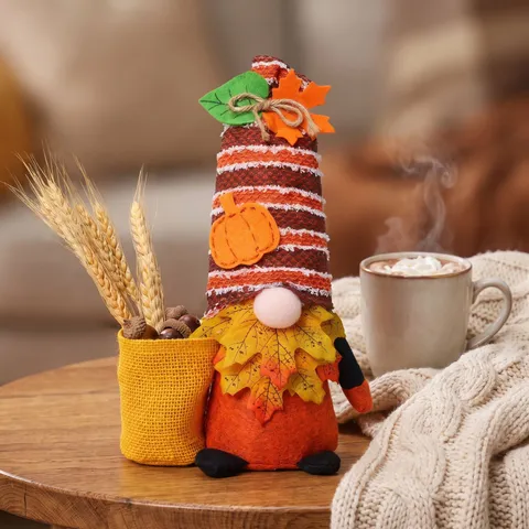 Ringraziamento Gnomi di Peluche Decorazione Autunno Svedese Tomte Ornamento Con Zucca Foglia d Acero per la Casa Tavolo Regalo