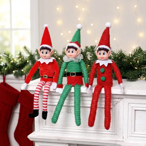 Sitzende Weihnachts精灵 Puppe Ornamente Feiertag Heimdekoration Plüschtier Festliche Regaldekoration Elfenfiguren
