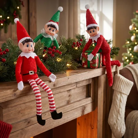 Sitzende Weihnachts精灵 Puppe Ornamente Feiertag Heimdekoration Plüschtier Festliche Regaldekoration Elfenfiguren