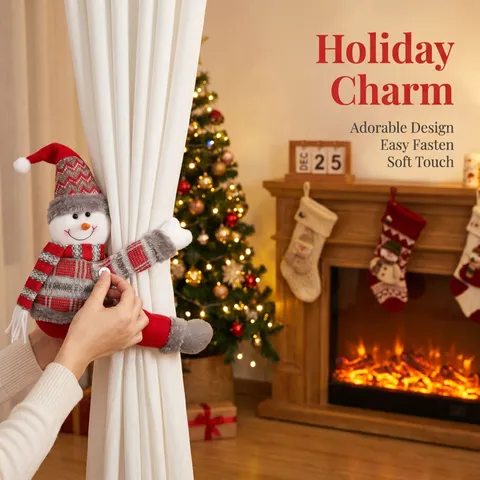 Christmas Curtain Buckles Cartoon Doll Tieback Santa Claus Snowman Reindeer Christmas Decoration Window Curtain Holdbacks For Home Decor Festive Gift