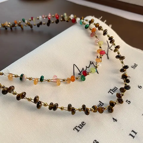 Collana di Perline Intrecciate in Pietra Naturale Elegante Francese Gioielli Choker Geometrici di Lusso Leggero in Acciaio al Titanio da Donna