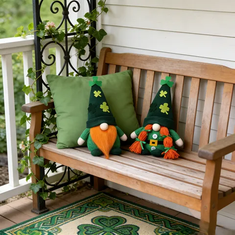 St Patrick's Day Gnome Plush Knitted Hat Shamrock Leprechaun Ornament Home Party Decoration Green Orange Beard Gift