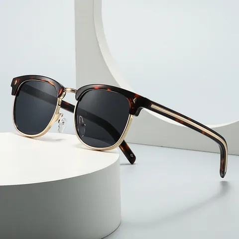 Vintage Browline Semi Rimless Sunglasses For Men Women Cool Trendy UV400 Outdoor Shading Classic Metal Plastic Spliced Sun Glasses